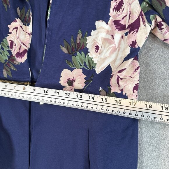 IMAN Navy Floral Peplum Zip Jacket Blazer M Global Chick Ponte Convertible - Picture 7 of 13